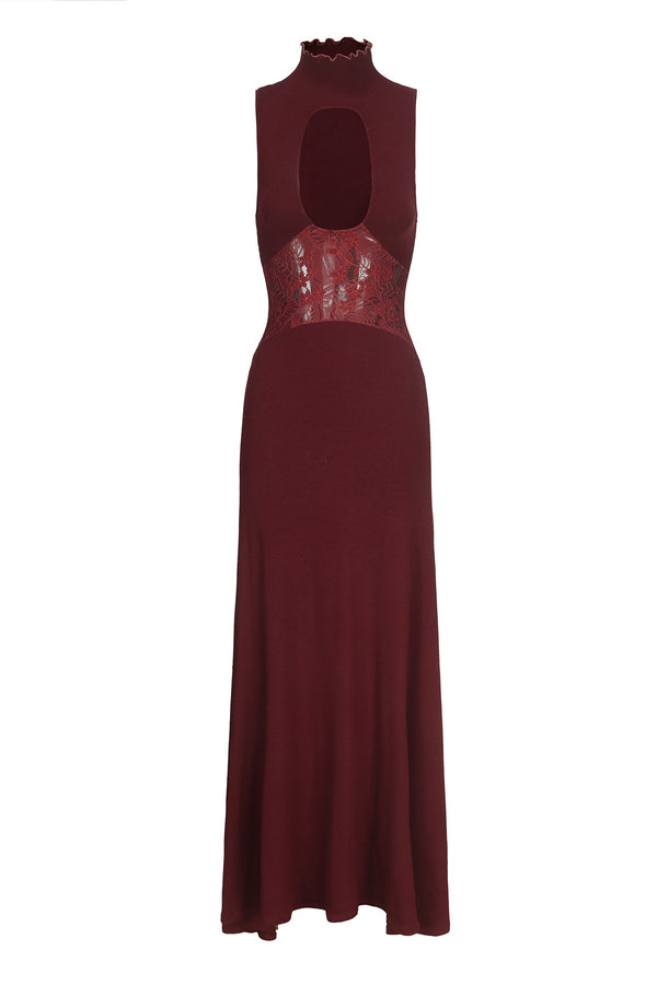 Peng Tai 24 Autumn and Winter Printed Hollow Lace Maxi Dress PT-PTW24C06-2-JIUHONG